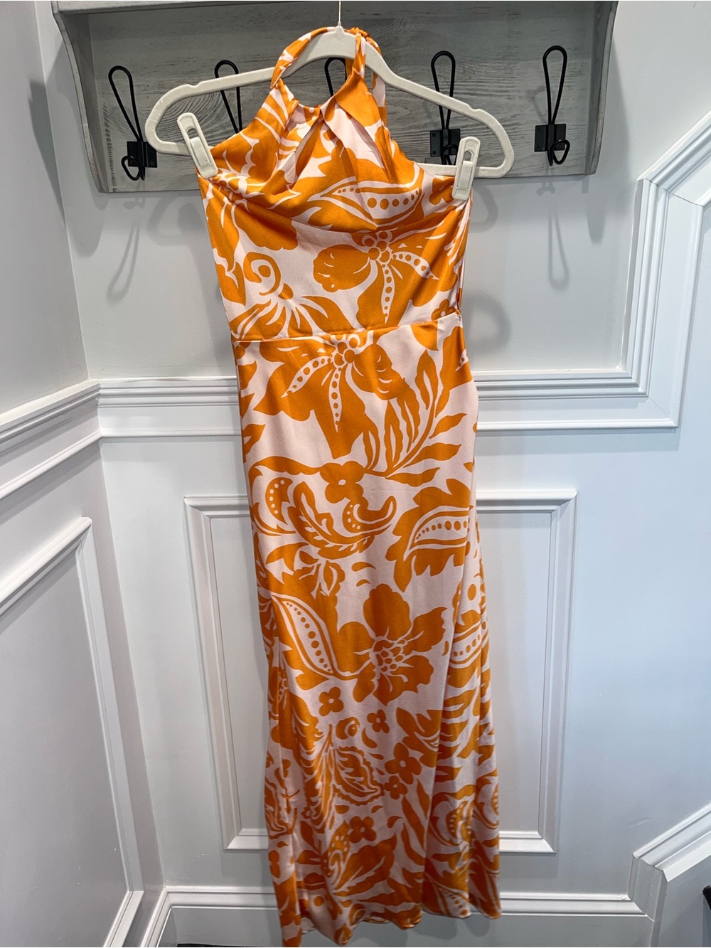 Orange Floral Halter Maxi Dress